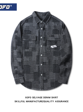 黑色牛仔格子衬衫男长袖秋季港风修身内搭上衣休闲衬衣男士外套