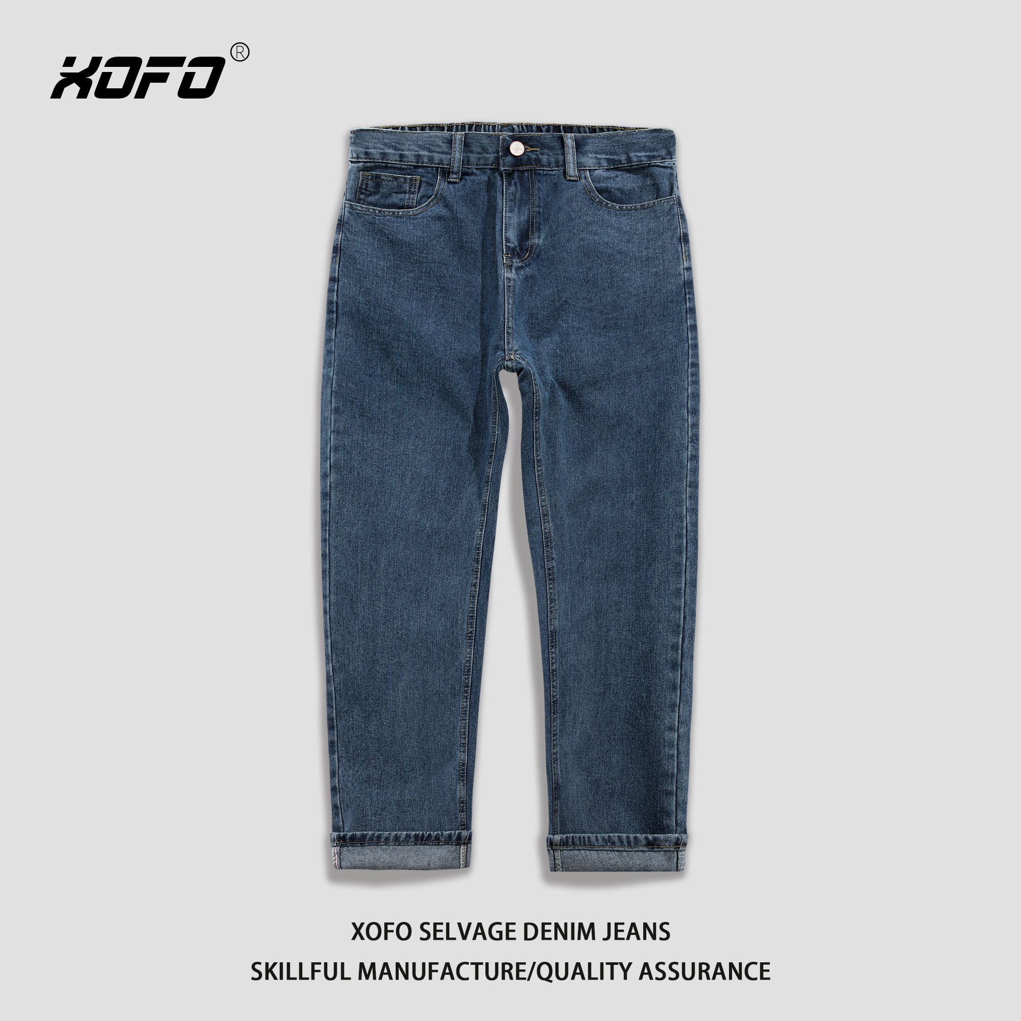 新款蓝色牛仔裤男款冬休闲直筒宽松垂感拖地阔腿弹力长裤男潮流