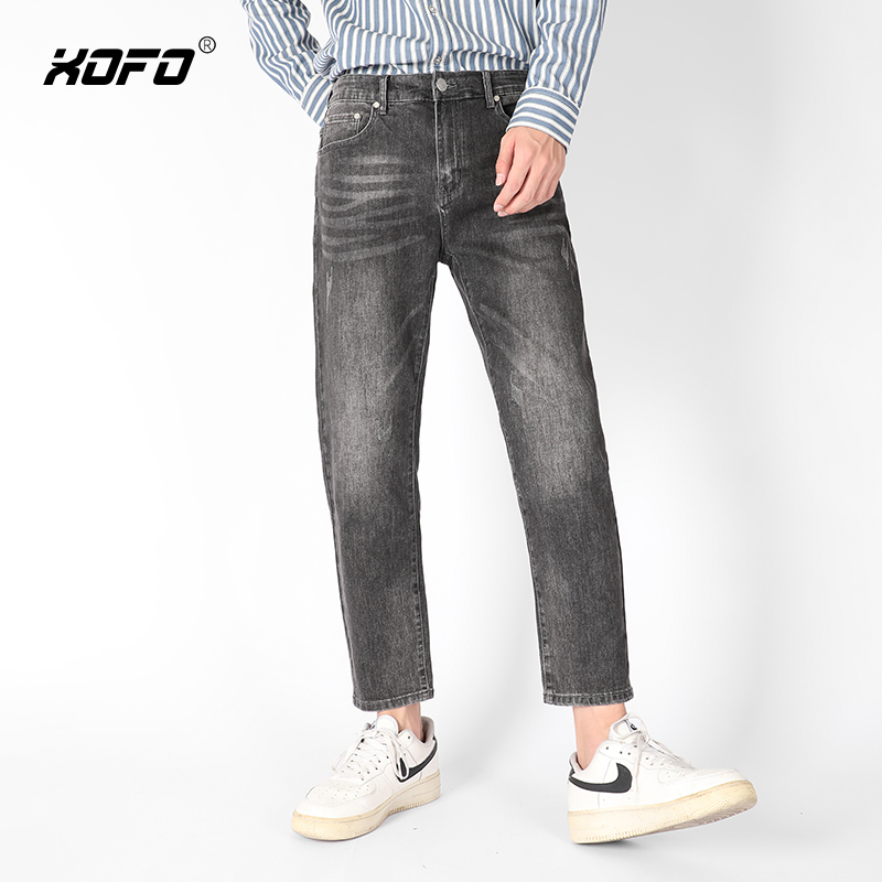 2025新款水洗黑牛仔裤男款冬锥形小脚修身弹力紧身九分裤百搭潮