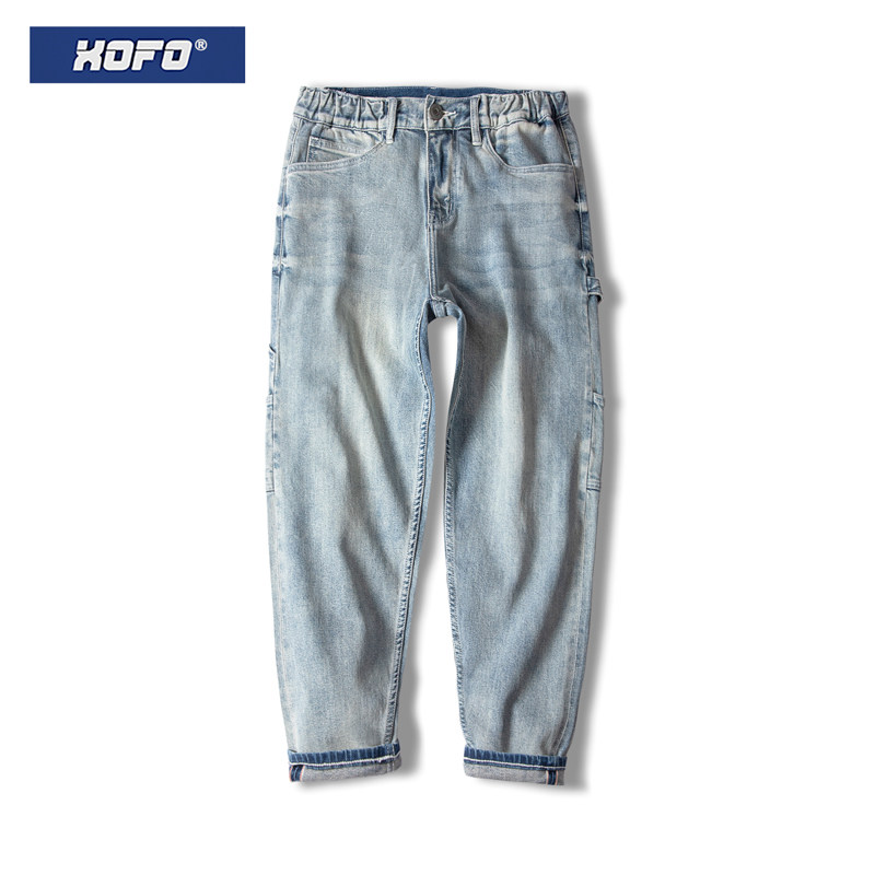 新款直筒宽松版型复古休闲潮流赤耳丹宁工装夏款牛仔长裤潮男装