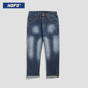 直筒宽松版型牛仔裤男冬季复古休闲阔版赤耳丹宁深蓝色裤子男潮