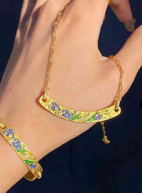 【不掉色】金锦上花珐琅绽放鸢尾项链色点钻手链闭口戒指挂坠配饰