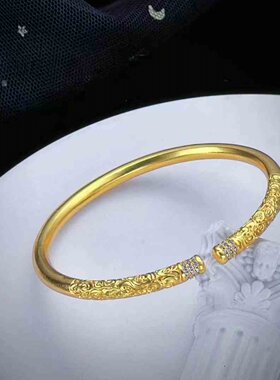 黄铜镀金祥云手镯 古法传承精品金箍圈开口手环 沙金首饰饰品