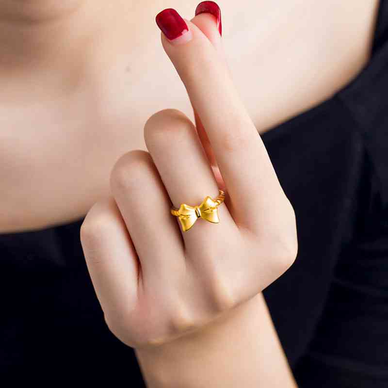 黄铜镀金蝴蝶结戒指女金可调节指环精品沙金戒子小红书同款