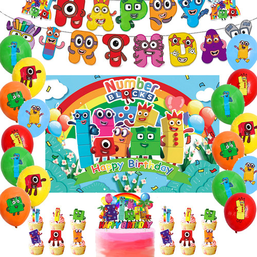 新款Numberblocks数字积木主题生日派对装饰气球拉旗蛋糕插套装