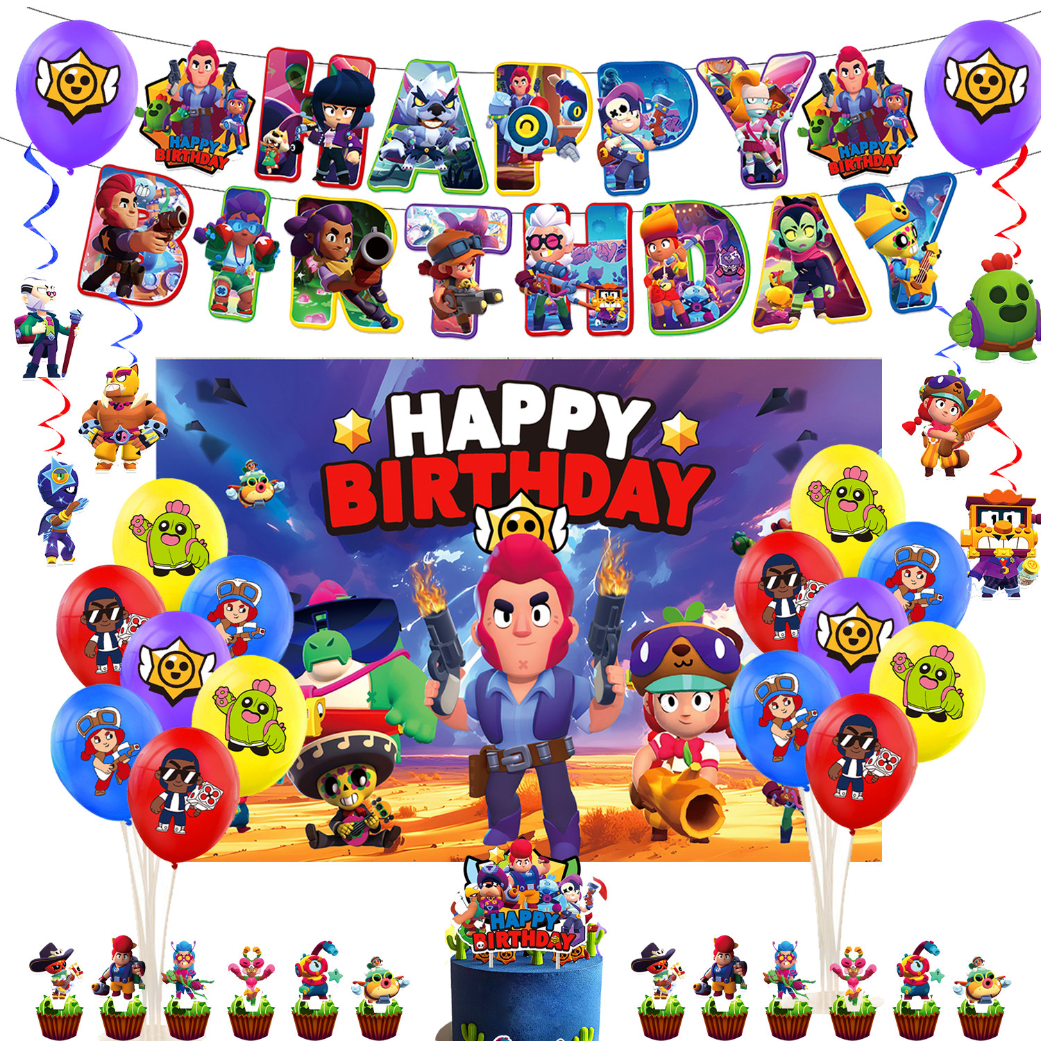 Brawl Stars荒野乱斗游戏主题派对装饰餐具横幅气球拉旗背景布,节庆用品/礼品,装扮布置套餐,淘宝优惠券,粉丝福利购,淘宝优惠卷