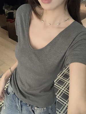 1688阿里巴巴汕头市潮阳区谷饶诗雅琪针织内衣厂基础款短袖V领T恤