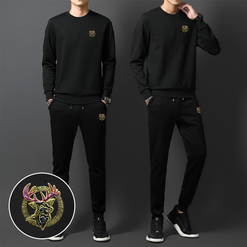 ZGHW休闲套装男春秋2025年运动休闲搭配帅气简约潮流鹿头一套衣服