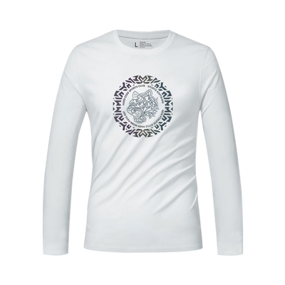 ZGHW纯棉t恤男长袖美式潮流春秋内搭白色虎头印花打底衫修身上衣