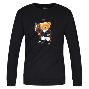 ZGHW卫衣男士圆领秋冬新款青年潮流驯马师小熊百搭印花上衣服