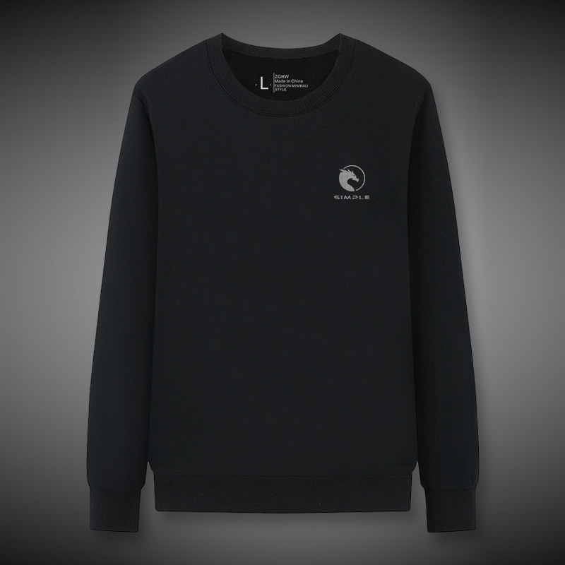 ZGHW卫衣男春秋款圆领黑色长袖无帽衫套头上衣服修身2025新款潮流