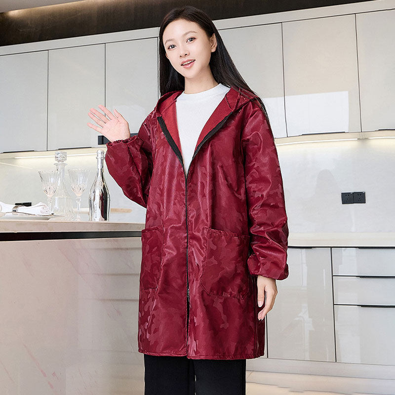 羽绒服罩衣大人冬pu皮革防水防油加绒软皮家用围裙护衣工作服男女