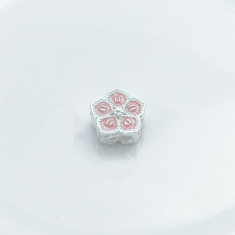 S925纯银轻奢景泰蓝桃花花朵隔珠