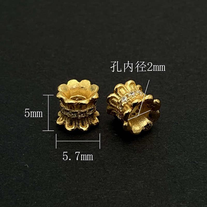 S925纯银镶钻镀金莲花古法隔珠