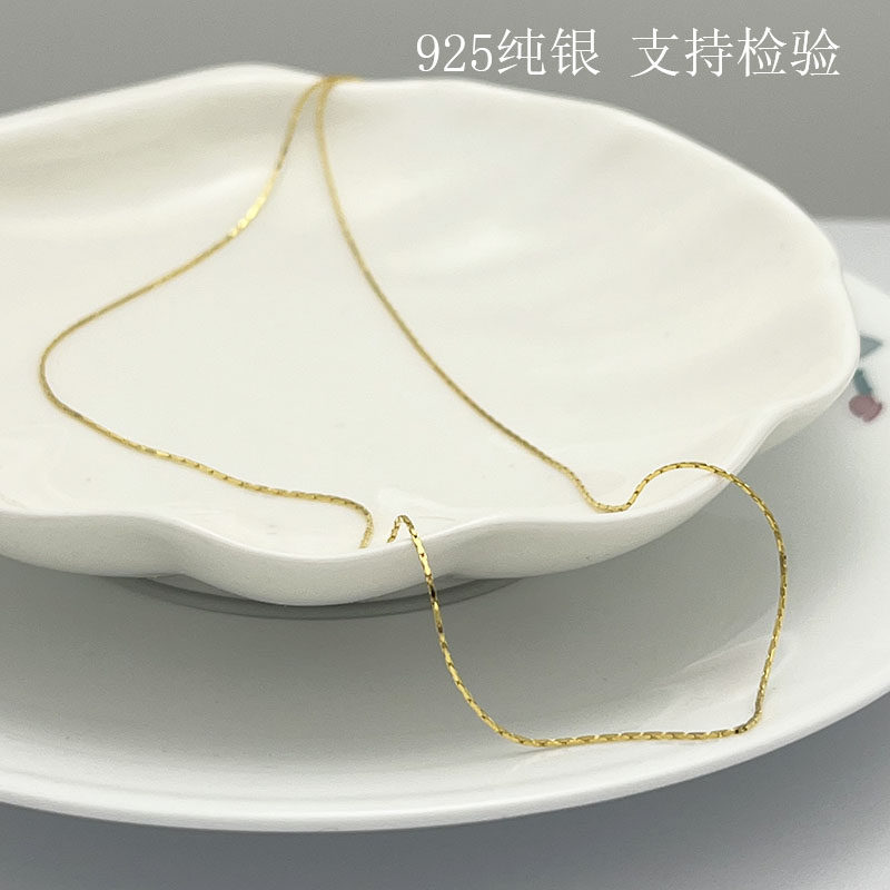 S925纯银车花竹节链项链锁骨链
