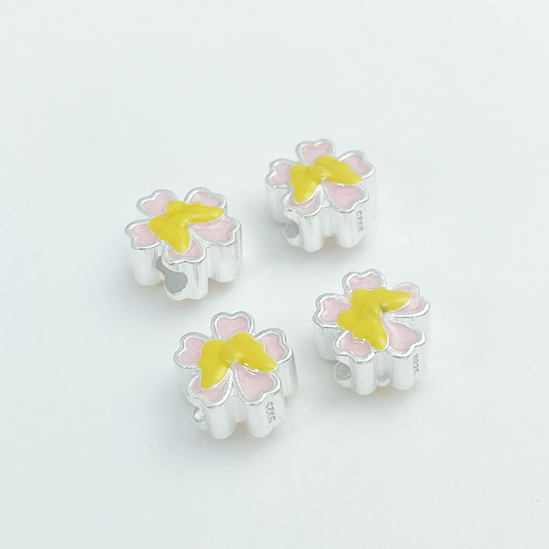 S925纯银滴胶蝴蝶樱花烧蓝隔珠
