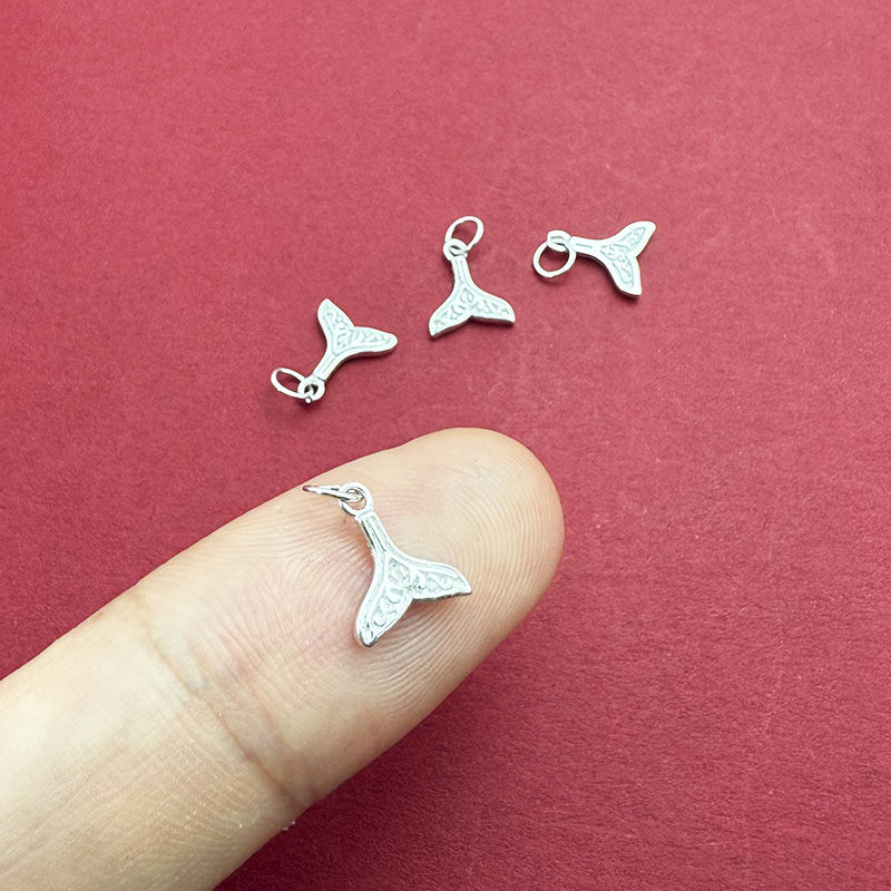S925纯银鱼尾精致小挂件复古吊坠手工DIY编织珍珠手链项链挂饰