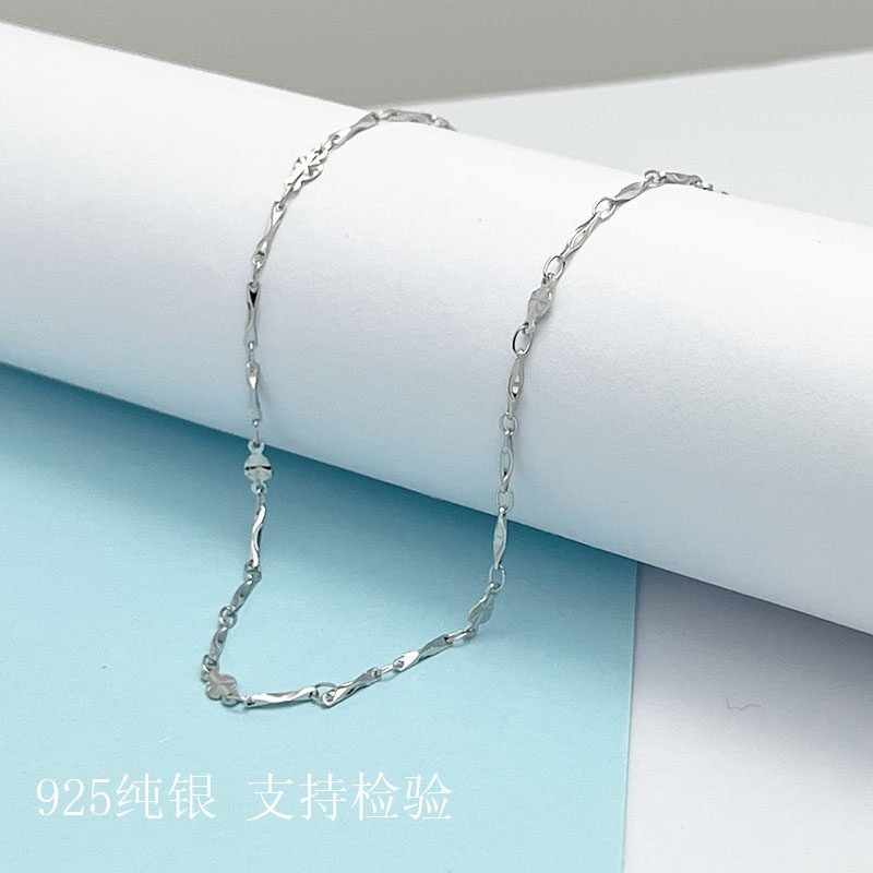S925纯银元宝花片链 锁骨链 素链 韩版单链无吊坠颈饰 情人节礼物