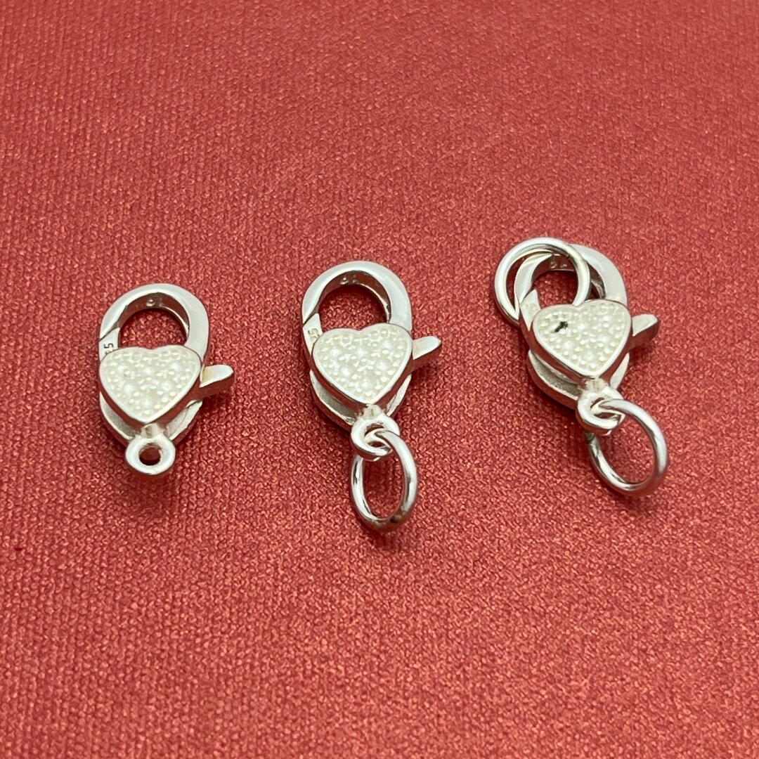 S925纯银爱心龙虾扣DIY饰品配件手链手工手串编绳子心形连接扣头