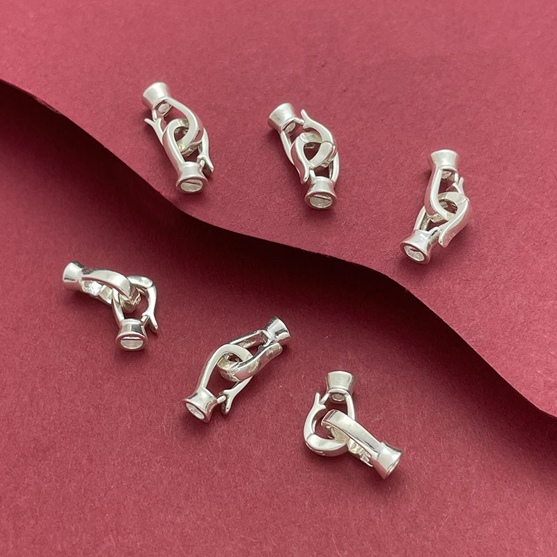 S925纯银珍珠项链扣头手链扣搭扣接头DIY双环收尾扣串珠扣8字扣