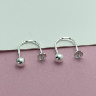 S925纯银螺丝U型耳钉耳针耳钩耳环防过敏珍珠耳挂耳骨钉空托耳饰