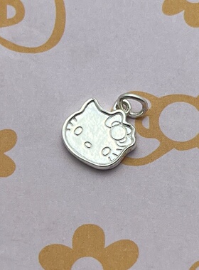 足银999凯蒂猫银吊坠可爱HelloKitty卡通小吊牌手工串珠银饰配件