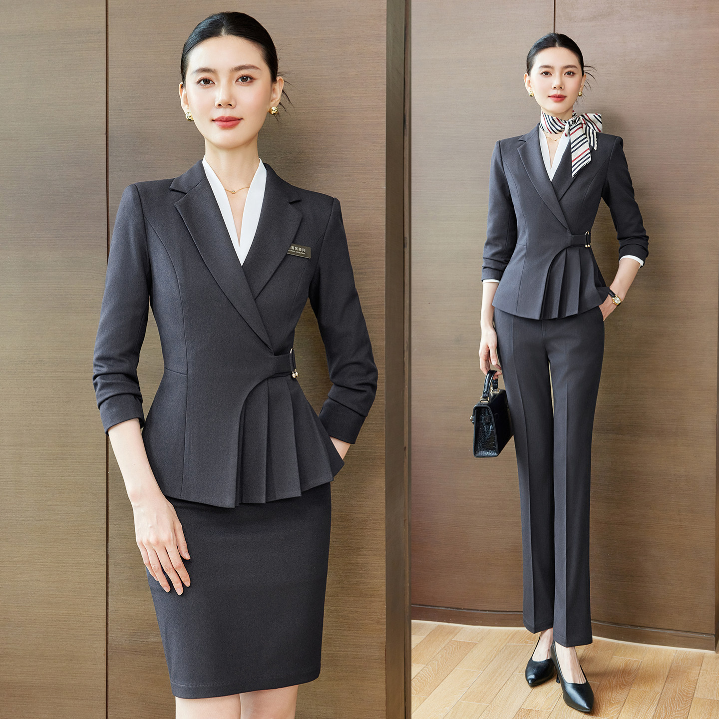 职业西装套装女气质收腰正装工作服高端售楼部职业装外贸西服套装