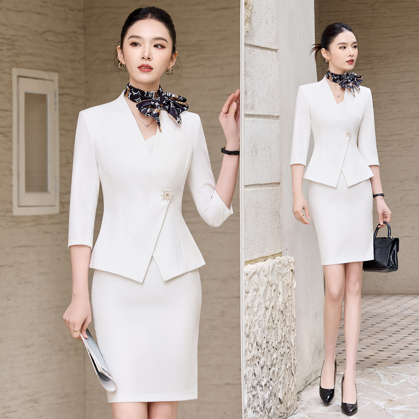 高级感职业西装套装女春秋气质通勤正装两件套前台接待上班服定制