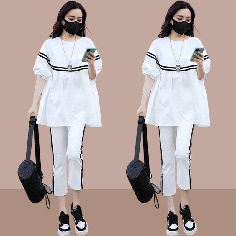 法式时尚休闲运动套装女夏新韩版大码宽松显瘦遮肉减龄洋气两件套