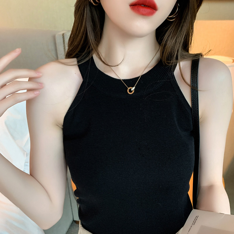 韩国夏季针织挂颈吊带背心女内搭设计感小众外穿性感网红无袖打底
