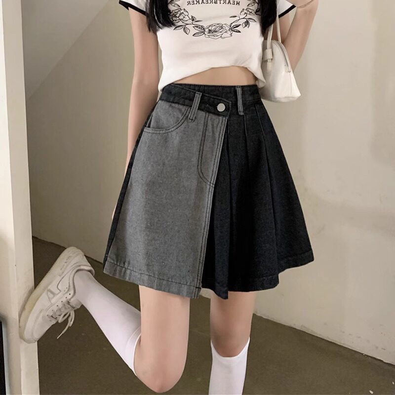 韩版牛仔半身裙女夏胖妹妹mm设计感不规则遮胯显瘦梨形a字短裙子