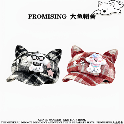 小狗猫耳贝雷帽子女显脸小八角帽