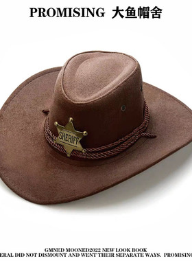 西部牛仔 复古治安官警长帽子男女骑马旅游钓鱼遮阳防晒露营帽