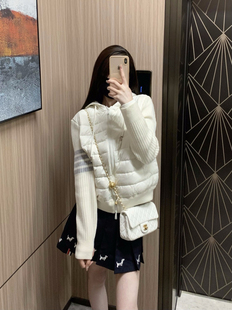 小奶糕TB羽绒服四杠羊绒拼接连帽鹅绒内胆经典加厚连帽外套女秋冬