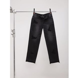 WAR MORE 黑鸽子刺绣牛仔裤