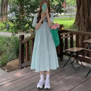 初戀連衣裙桔梗法式 休閑氣質(zhì)學(xué)生小個(gè)子裙子女 2025新款 約會(huì)裙夏季