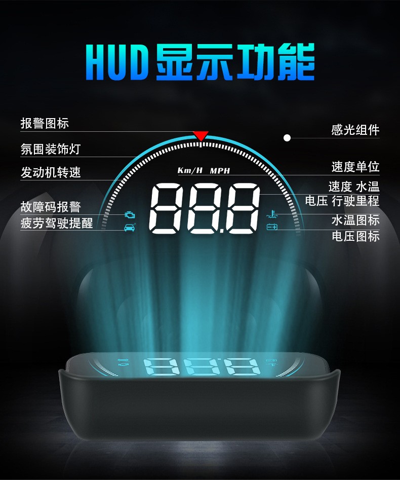 车载HUD抬头显示屏汽车OBD通用高清液晶仪表车速显示器速度超出口