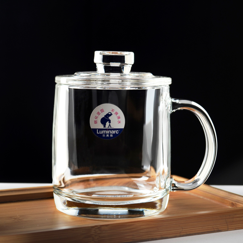 乐美雅钢化玻璃杯子带盖带把手