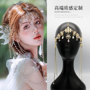 轻奢重工水晶流苏眉心坠版纳人鱼公主额链小众高级感西域舞姬发饰