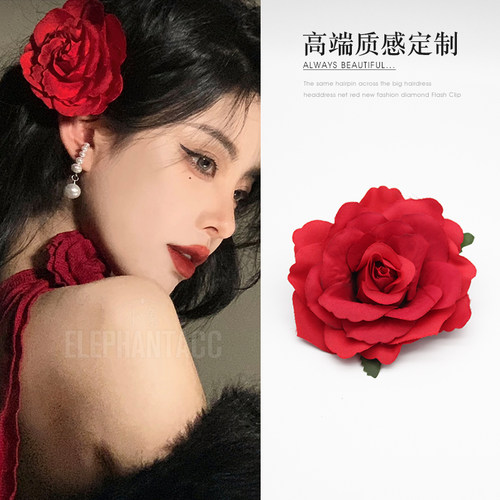 波西米亚度假风红色花朵侧边夹