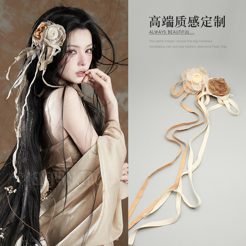烧毁破碎感手作干枯玫瑰发夹飘带文艺复古布艺侧边夹小众汉服发饰,饰品/流行首饰/时尚饰品新,发饰,淘宝优惠券,粉丝福利购,淘宝优惠卷