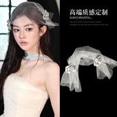 未来感金属色网纱花朵发饰个性 甜酷小众包头头巾机械姬新娘头纱女