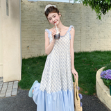 韩系甜美木耳边碎花吊带连衣裙女2025夏季新款氛围感宽松a字长裙，女装连衣裙，浙宝183