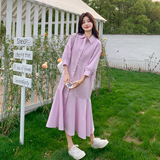 粉色时尚休闲显瘦气质衬衫裙新款宽松炸街polo领连衣裙女夏长款，女装连衣裙，浙宝183