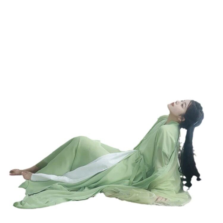 绿色素雅汉服女一整套魏晋交领古装超仙气清新淡雅古风飘逸套装