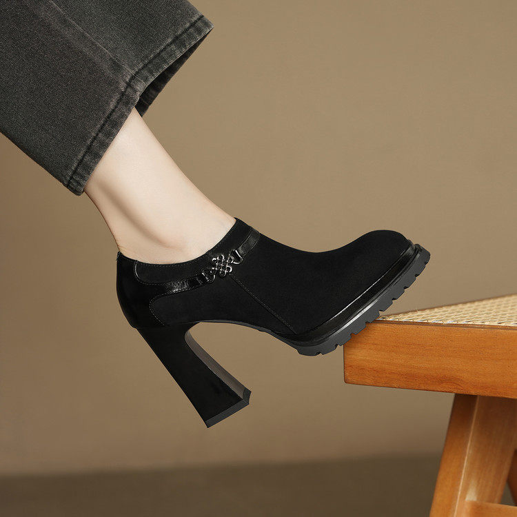 高级感真皮女鞋2026春季新款时尚气质小个子超高跟粗跟不累脚皮鞋