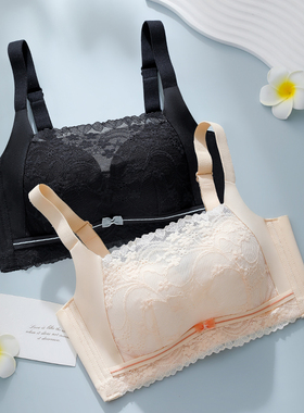 防走光文胸小胸抹胸裹胸上托蕾丝黑色中厚无钢圈 聚拢夏季内衣女