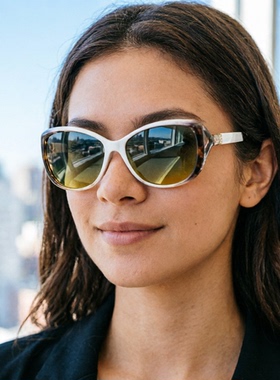 女士白色偏光太阳镜开车户外防晒日夜两用墨镜旅游优雅女款时尚