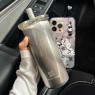 物生物吸管保温杯男女学生高颜值随行便携手提简约陶瓷内胆水杯子