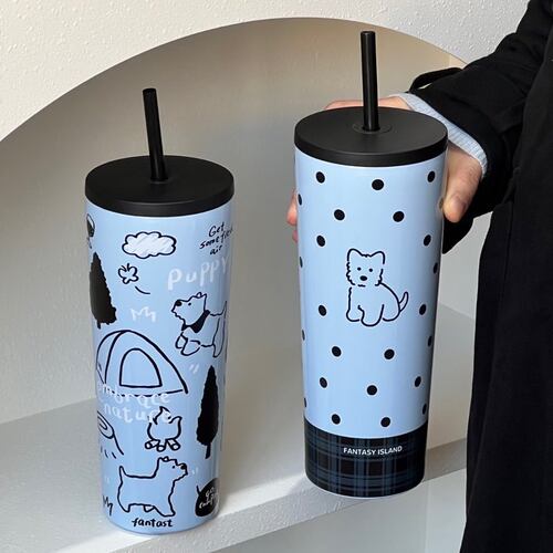 浮想吸管保温杯男女学生高颜值大容量随行便携手提可爱少女水杯子